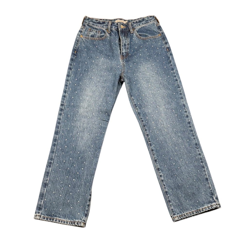 JUSTFAB Womens Blue Denim Rhinestone Straight Leg Jeans Size 29 WP154‎